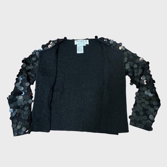 Joseph A Black Silk Bangle Sequin Cardigan S Petite NYE Party Retro Whimsical - Picture 6 of 10